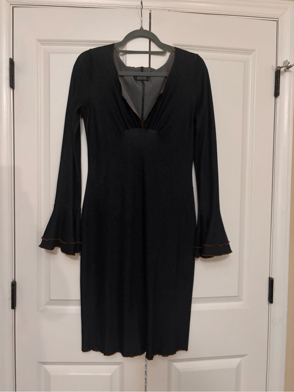 All Saints Black Long-Sleeve V-Neck Dress with Contrast Trim